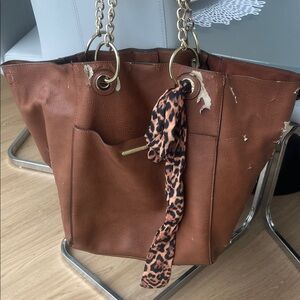 Steve Madden Brown Leather Tote Bag with Chain Straps